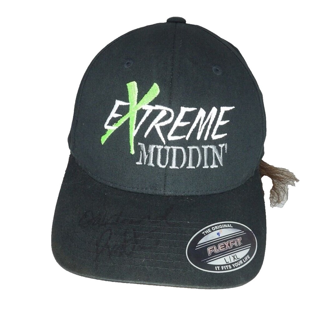 Extreme Muddin' Logo Fitted Sz L-XL Black Green Hat Cap Off Roading Signed